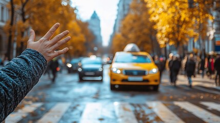 people are using their hands to hail a taxi, blur yellow taxi car