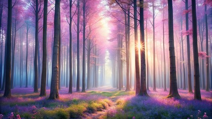 Wall Mural - Serenity in forest with pastel colored background