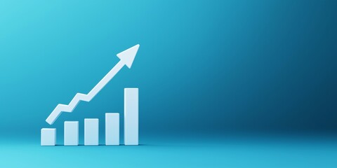 Inflation, rising inflation. Rising prices. White arrow on the chart up, blue background. Growth concept