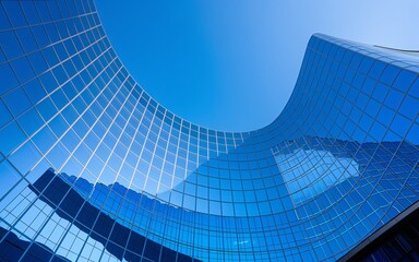Wall Mural - modern architectural structure with a curved facade made of large glass panels. the building's curve