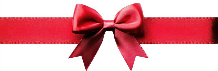 Wall Mural - Red ribbon and bow, festive decoration for Christmas or birthday. Isolated space. Banner.