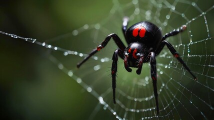 Black Widow Spider,  A Black Widow Spider in its Web, Capturing the Essence of Nature's Beauty and Mystery