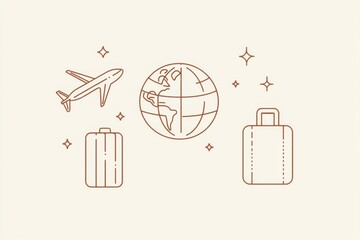 Leinwandbilder - An airplane soars above a globe surrounded by suitcases, symbolizing the excitement of international journeys and travel plans. Generative AI