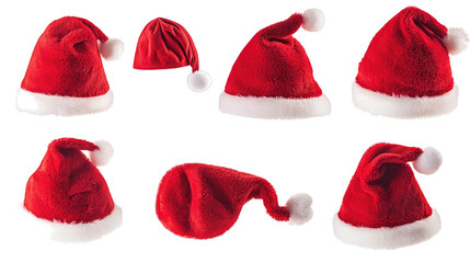 Wall Mural - Collection of Festive Red Santa Hats on a Transparent Background Generative AI