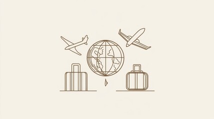 Aufkleber - Experience the excitement of international travel with a globe, airplane, and suitcase representing exploration and adventure. Generative AI