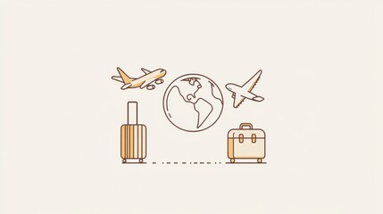 Leinwandbilder - This design showcases international travel elements with a globe, an airplane in mid-flight, and a suitcase beside it. Generative AI