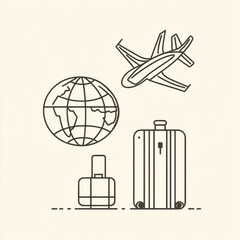 Leinwandbilder - This design features a globe, a suitcase, and an airplane, symbolizing the spirit of international travel and exploration. Generative AI