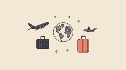 Leinwandbilder - This design showcases a globe, an airplane soaring through the sky, and two suitcases, symbolizing the excitement of global travel. Generative AI