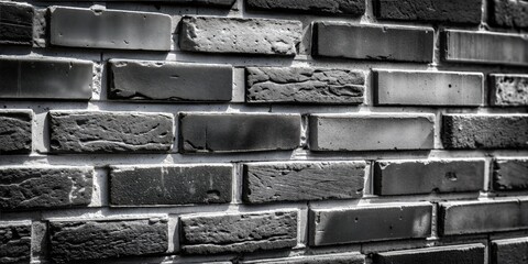 Wall Mural - black and white image of black brick wall with rough texture