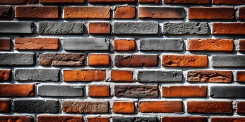 Wall Mural - Textured black brick wall with red grey and brown tones