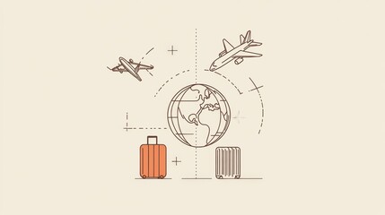 Leinwandbilder - This artwork represents the excitement of international travel, showcasing a globe, a flying airplane, and two suitcases, symbolizing adventure. Generative AI