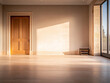 © JuanM - Sunlit interior with wooden door and empty space in modern design