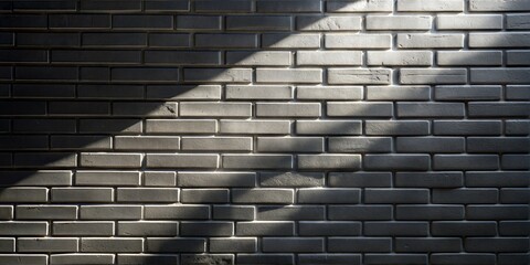Canvas Print - sunlight streaming through black brick wall creating shadows
