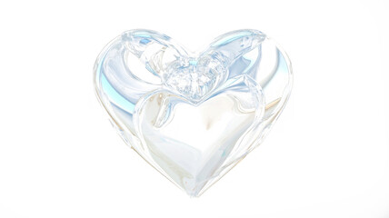 Wall Mural - Glass transparent isolated heart. Realistic soap bubble in the shape of a heart, glare, light and sparkles. Glossy holographic chrome futuristic decoration element.