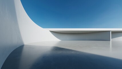 Aufkleber - 3d render of abstract modern concrete white architecture with empty cement floor, minimal exterior, car presentation background.