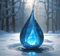 Illustration of blue glowing frozen water drop with fresh energy inside.