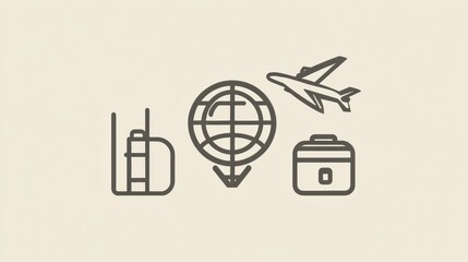 Aufkleber - The design portrays a globe, an airplane in mid-flight, and a suitcase, representing the joy of exploring new destinations. Generative AI
