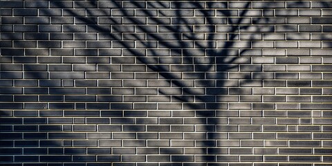 Wall Mural - black brick wall with the shadow of tree creating depth