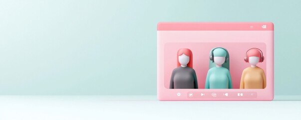 Three colorful figures in a digital interface setting.