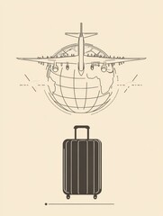 Poster - The design illustrates a globe with an airplane soaring above, accompanied by a suitcase, capturing the spirit of travel. Generative AI