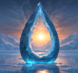 Illustration of blue glowing frozen water drop with fresh energy inside.