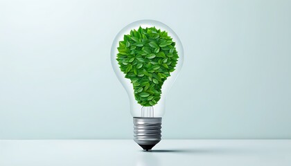 Light bulb symbolizes innovation and technology, environmental background reflects green ecological ideas.