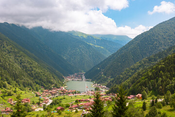 Wall Mural - trabzon uzungol. a view of uzungol town in trabzon with clouds and forest