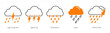 © popcornarts - A set of 5 Weather icons as lightning rain, lightning, downpour
