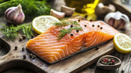 Poster - Fresh Salmon Fillet with Herbs and Lemon Slices