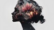 © ThuyTrang - A girl’s profile gently merging with magnolia petals, the flowers softly blending into her skin on a light cream background, warm light creating a serene, dreamy glow, hd quality, cinematic effect.