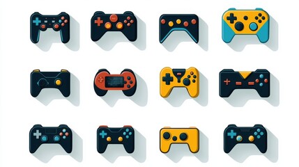 Assorted Vibrant Video Game Controllers on White Background