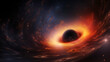 © MIIJIN - supermassive black hole at the center of galaxy with swirling orange cosmic gases and vibrant colors conveying mysterious universe concept