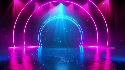 Wall Mural - abstract dark background with blue pink neon seamless looping overlay 4k virtual video animation bac