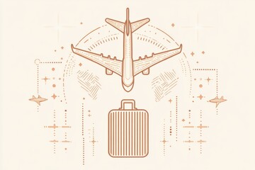 Poster - An airplane soars above a globe and suitcase, symbolizing the excitement of international travel and adventure in the world. Generative AI