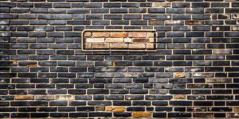 Wall Mural - Black brick wall with recessed panel creating depth and texture