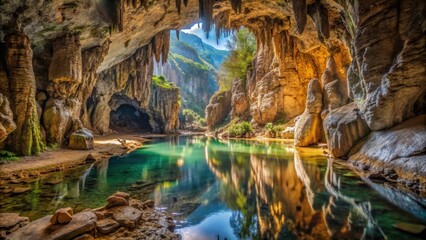 Abandoned underground cave in Slovenia with intricate rock formations , cave, underground, rock, Slovenia, ancient, WWII