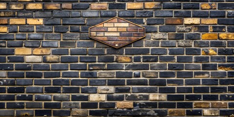 Wall Mural - Black brick wall with wooden sign for classic urban look