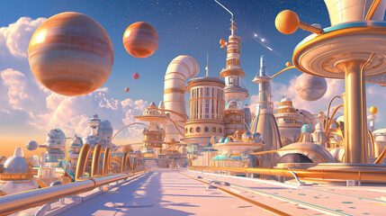 A fantastic and whimsical futuristic city in the sky