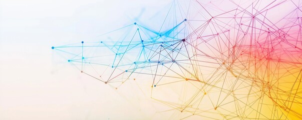 Colorful abstract network of connected lines and nodes.