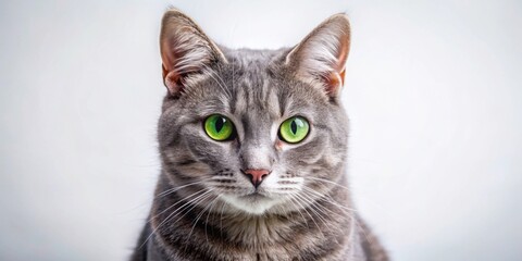 Gray cat with green eyes on isolated background, cat, gray, green eyes, isolated, background, pet, feline, animal, fluffy, cute