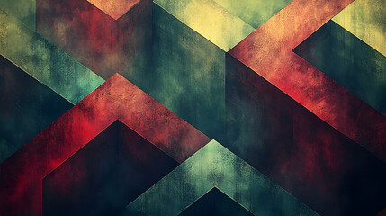 Wall Mural - Abstract geometric pattern with red, yellow and blue colors on textured background.