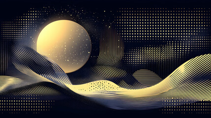 Wall Mural - Abstract gold and black background with a glowing circle.