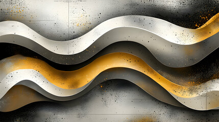 Wall Mural - Abstract wavy lines in white, black, and gold on a gray background.