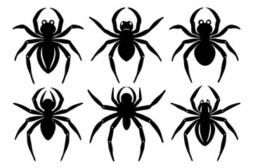 Wall Mural - set of black spider silhouette, spider icon vector bundle, halloween spider set