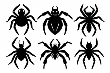 Wall Mural - set of black spider silhouette, spider icon vector bundle, halloween spider set