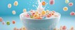 © wpw - Vibrant close-up of colorful sugary cereal in a bowl, perfectly drenched in creamy milk.