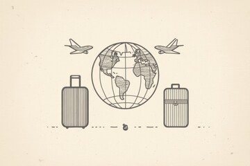 Leinwandbilder - This design features a globe with airplanes in flight and suitcases, capturing the essence of embarking on international journeys. Generative AI