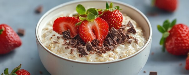 Delicious oatmeal topped with rich dark chocolate for a healthy yet indulgent breakfast treat.