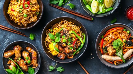 Sticker - Colorful Noodle Dishes on Rustic Table