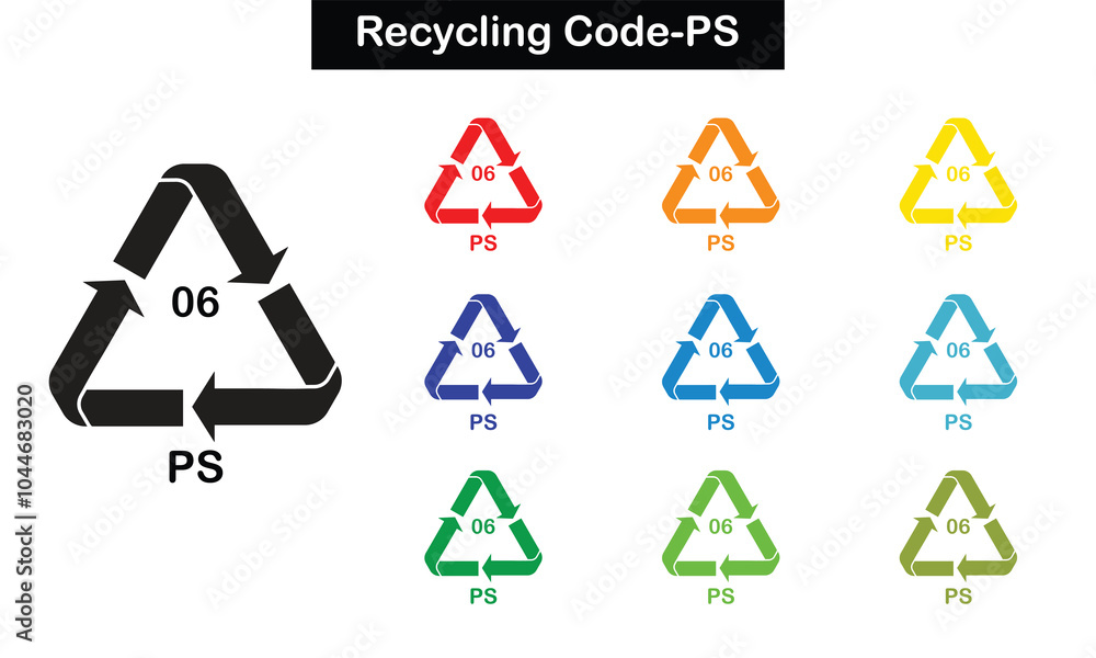 PS recycling code icon set showing plastic identification symbols for ...